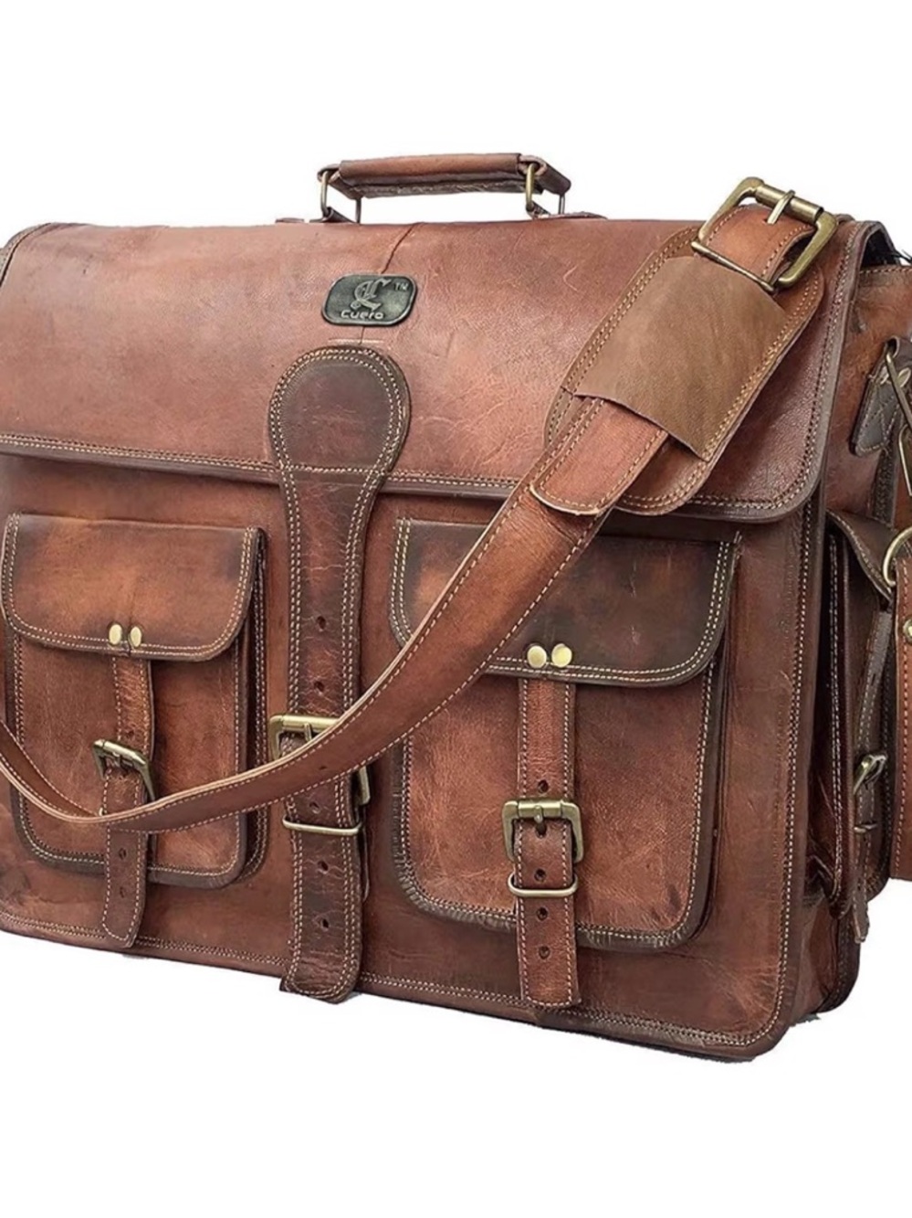 Cuero brand, NWT 100% all Tan Leather Briefcase Satchel for Men